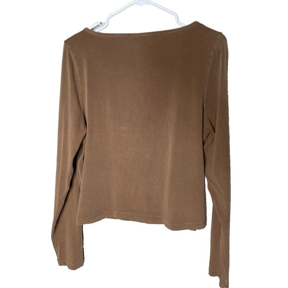SKIMS Plus Size 2X T Shirt Scoop Neck Long Sleeve Crop Brown Cotton Spandex - Picture 2 of 9